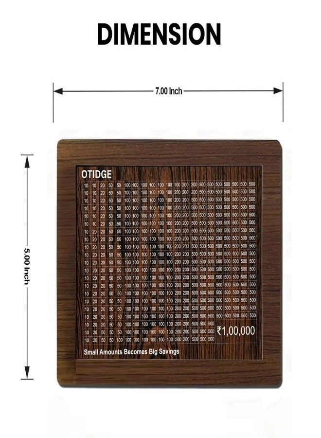 Otidge Wooden Piggy Bank | 1 Lakh Money Saving Box with Numbers | Money Saving Challenge Box | Wood Money Bank for Adults & Kids | Cash Box | Piggy Bank for Girls - Image 3